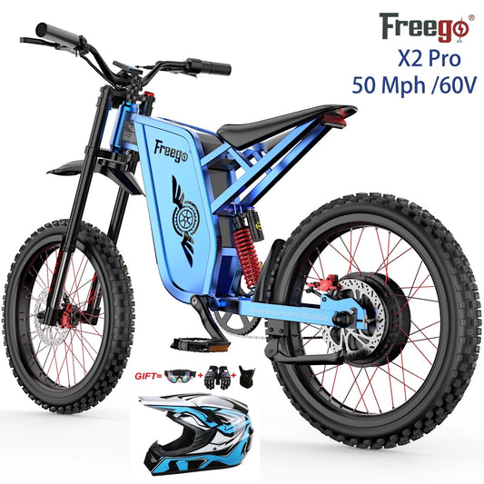 50MPH Electric Dirt Bicycle X2 Pro,6000W(Peak)Motor Electric Motorcycle, Electric Bike for Adults, 60V30AH Battery, 19X2 Tire Full Suspension Hydraulic Brake Half Throttle UL2849