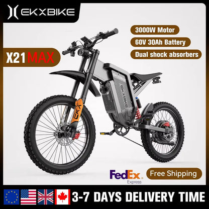 X21 Max Electric Motorcycles 3000W Brushless Gearless Motors 60V30AH Lithium Battery Speed 85Kmh Adult off Road Ebike